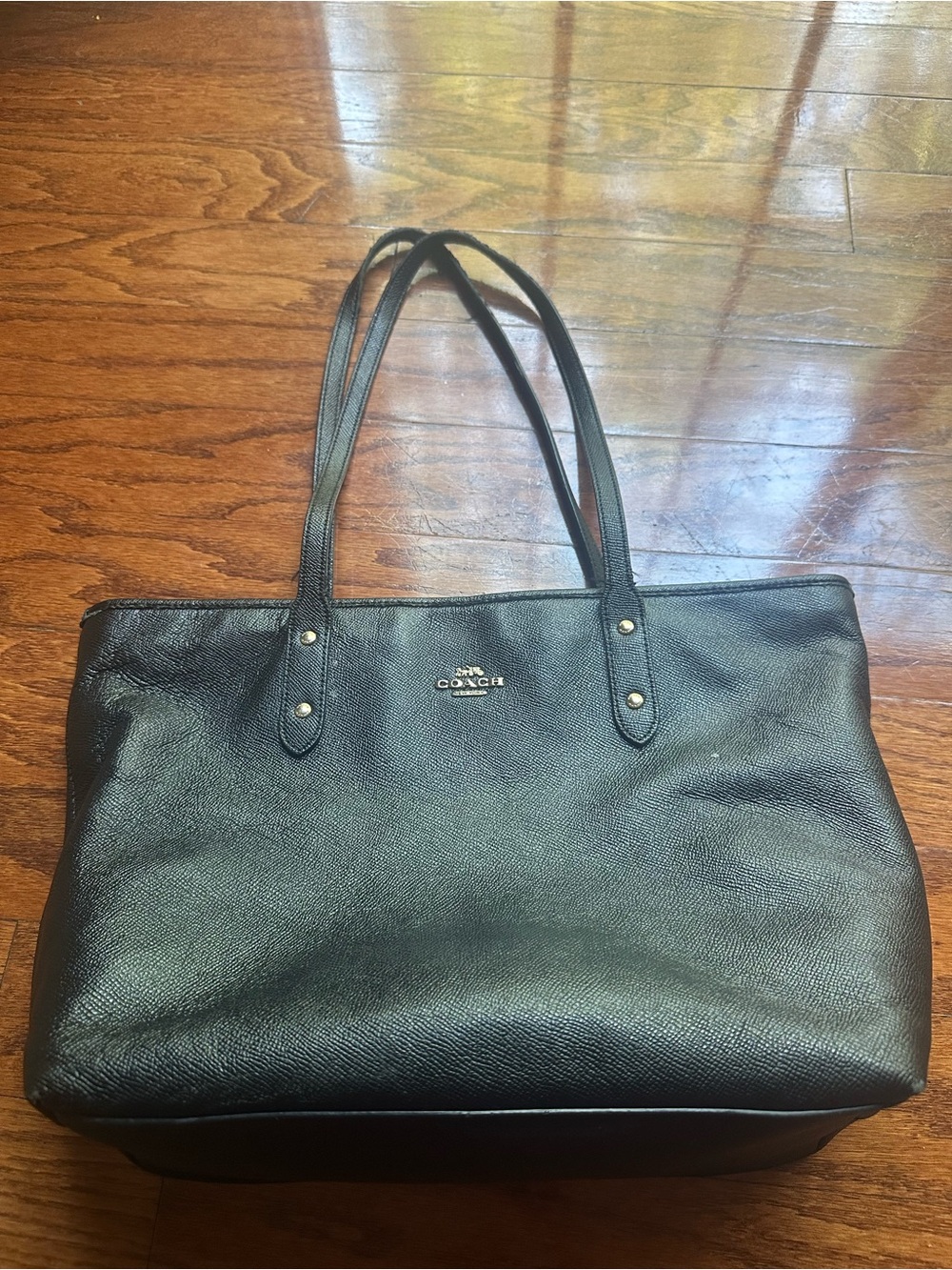 Coach Black Pebbled Leather Double-Handle Tote